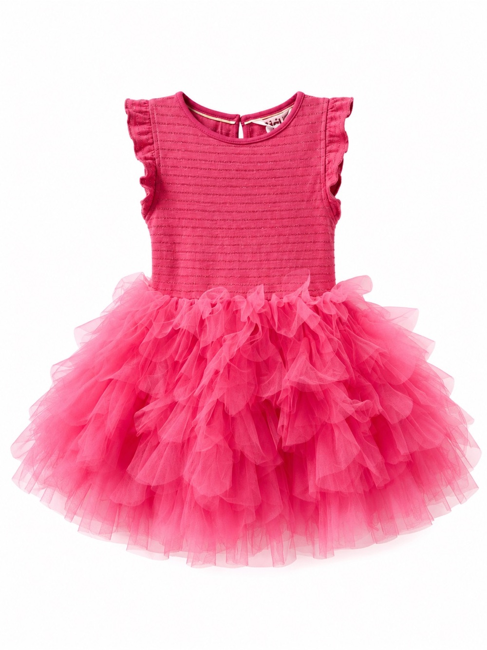 Mini Boden Kids Metallic Stripe Petal Skirt Girls Pink Ruffled Tulle Dress